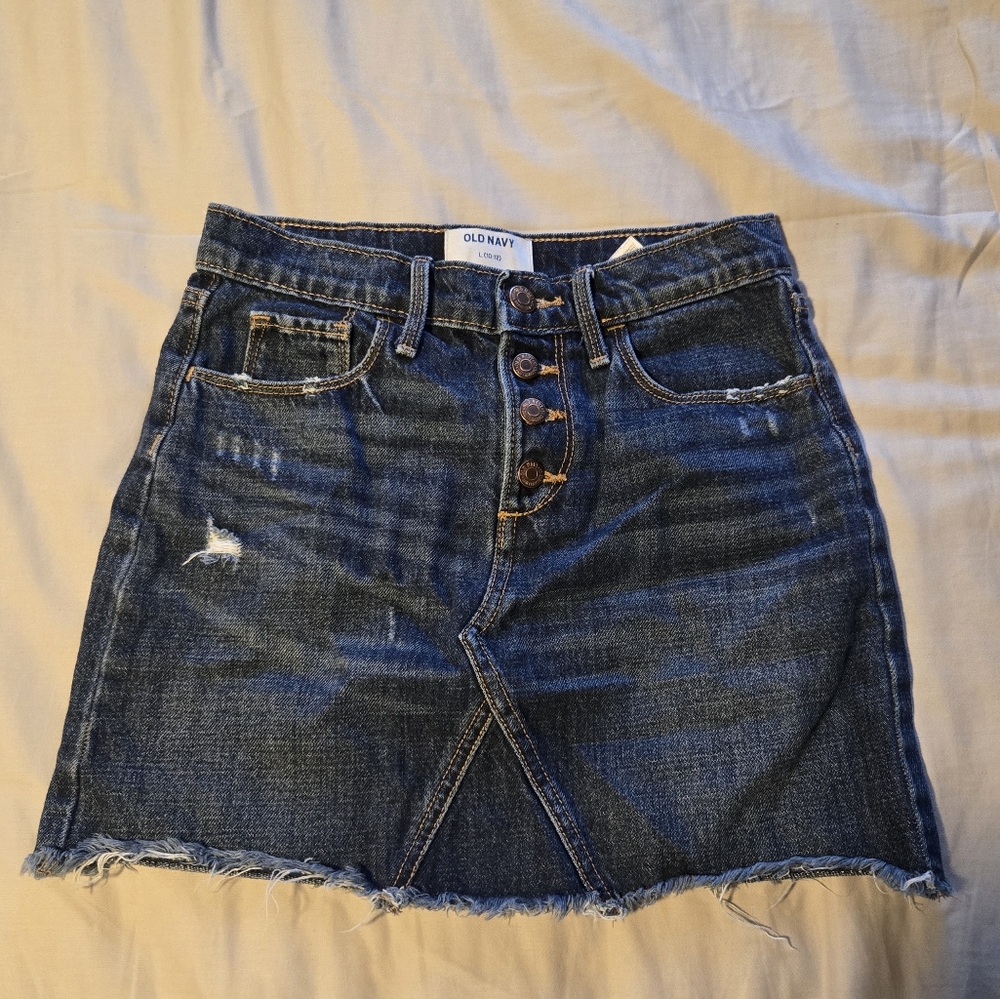 Old Navy Blue Frayed Denim Mini Skirt